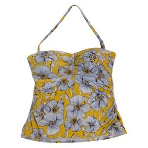 La Vie En Rose Hawaiian Push Up Tankini Top Halter Yellow Floral Women’s Small